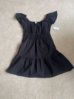 Time and Tru Black Square-Neck Tiered Mini Dress with Flutter Sleeves